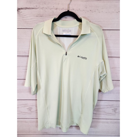 Columbia Sportswear Mens Green Solid Short Sleeve Half Zip Polo Shirt Size Large - Picture 1 of 6